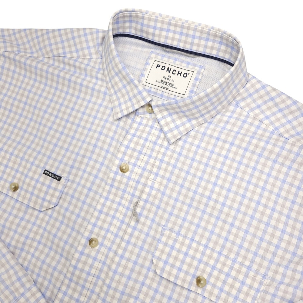 Poncho Men's Blue Checkered Casual Button Down Shirt - Like-New!
